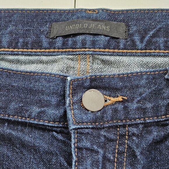 Uniqlo Jean Women 32 Indigo Relaxed Tapered High Rise Cropped Fabric By Kaihara - Picture 3 of 16